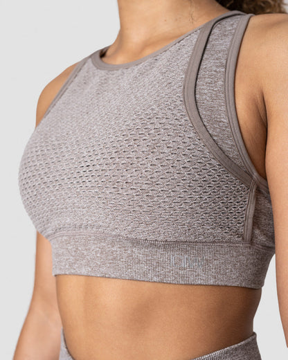 queen mesh icon sports bra khaki melange